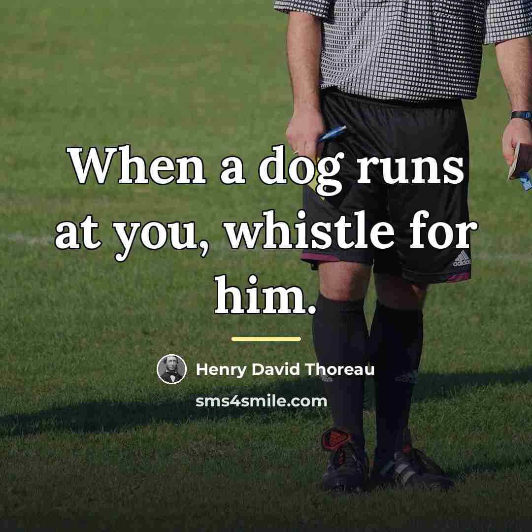 “When a dog runs at you, whistle for him.…” quote by Henry David Thoreau