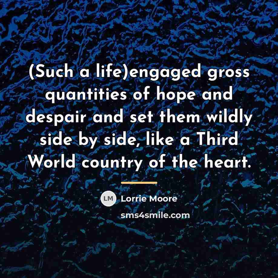 “(Such a life)engaged gross quantities of hope and despair and…” quote by Lorrie Moore