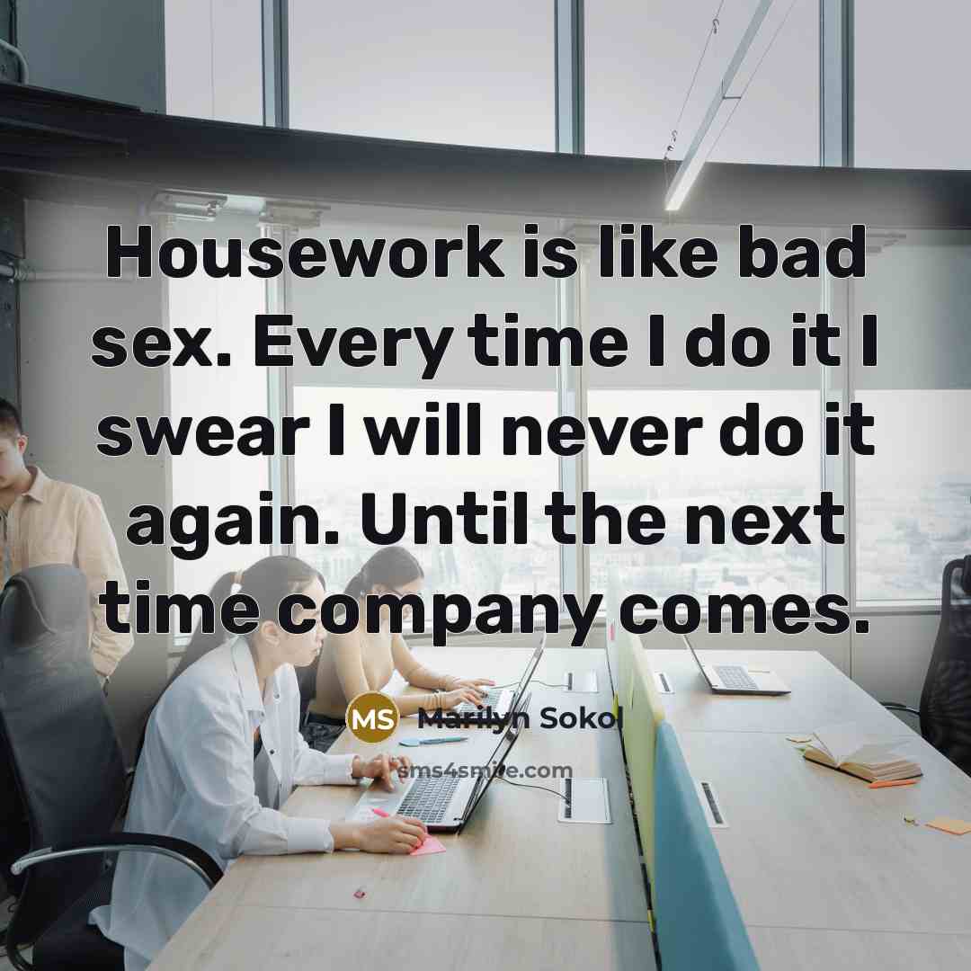 “Housework is like bad sex. Every time I do it…” quote by Marilyn Sokol