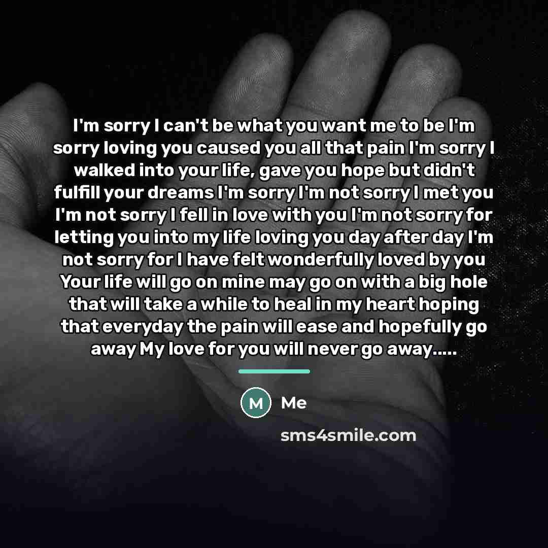 “I'm sorry I can't be what you want me to…” quote by Me