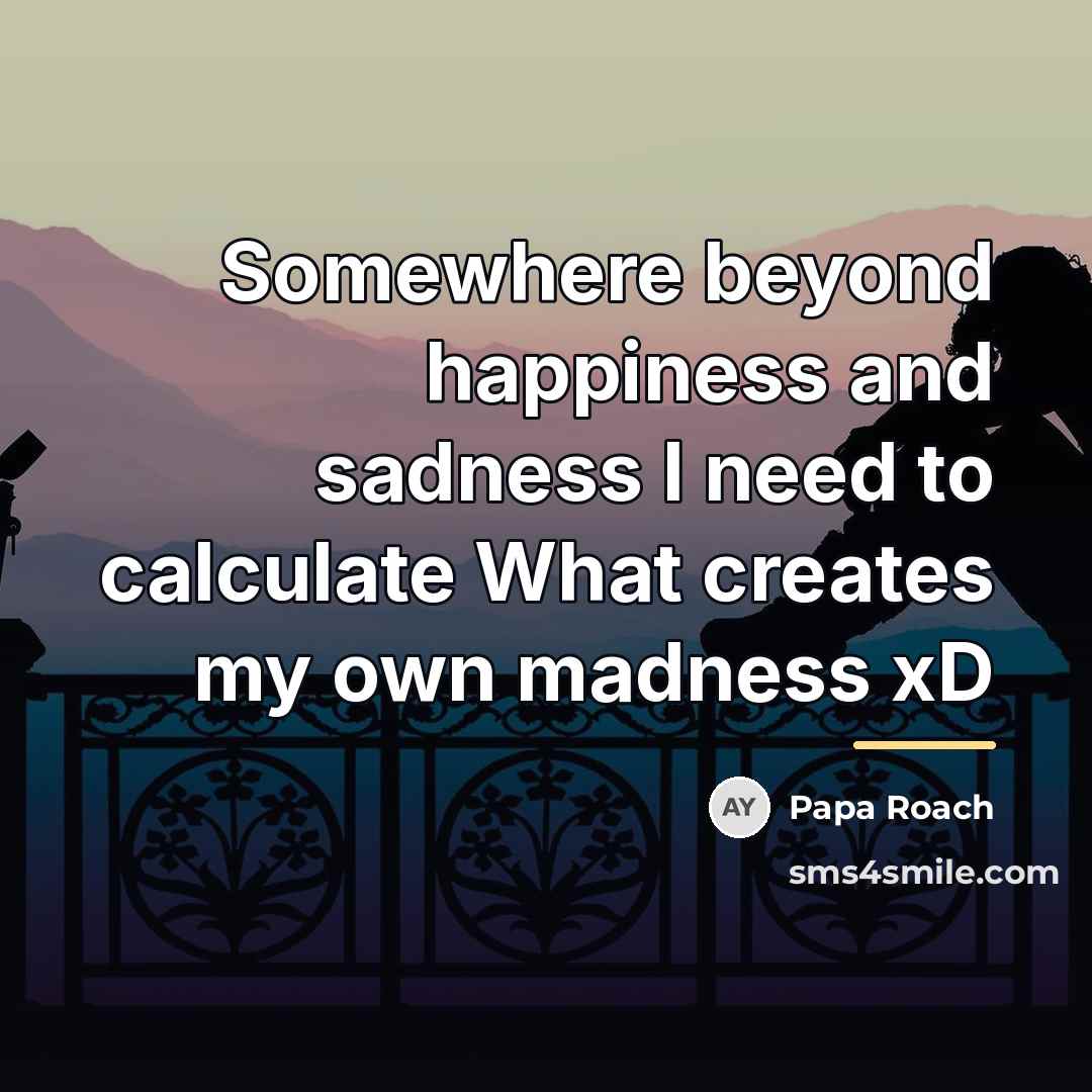 “Somewhere beyond happiness and sadness I need to calculate What…” quote by Papa Roach