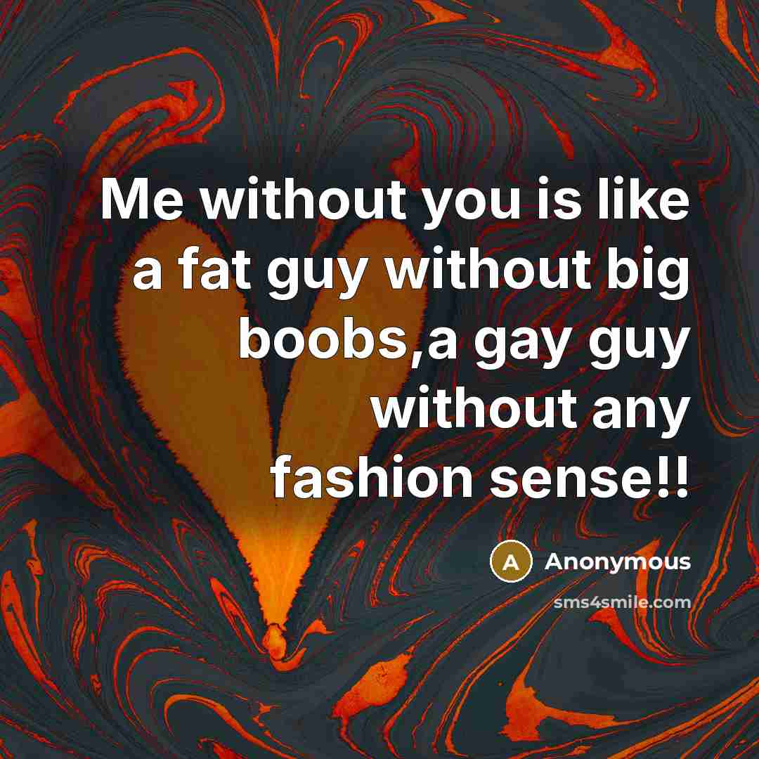 “Me without you is like a fat guy without big boobs,a gay guy without any fashion sense!!” quote by Anonymous