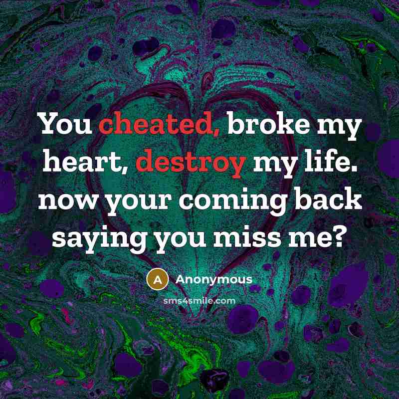 “You cheated, broke my heart, destroy my life. now your…” quote by Anonymous