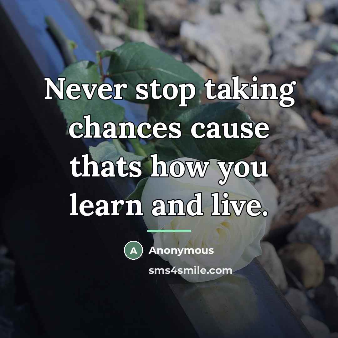 “Never stop taking chances cause thats how you learn and…” quote by Anonymous