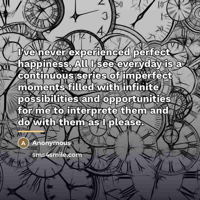“I've never experienced perfect happiness. All I see everyday is…” quote by Anonymous