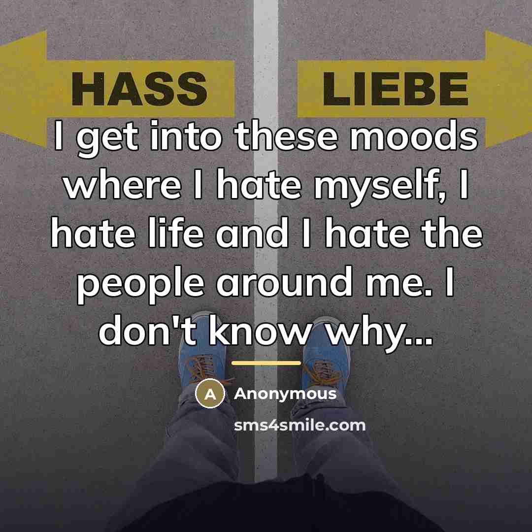 “I get into these moods where I hate myself, I…” quote by Anonymous