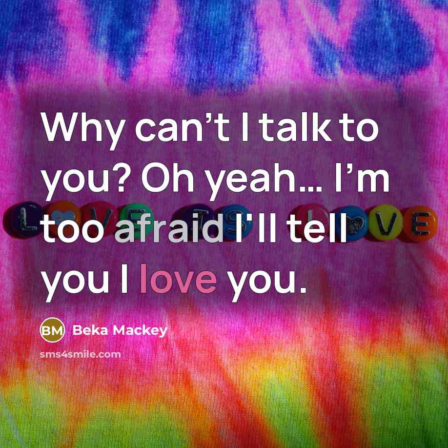 “Why can't I talk to you? Oh yeah… I'm too afraid I'll tell you I love you.” quote by Beka Mackey