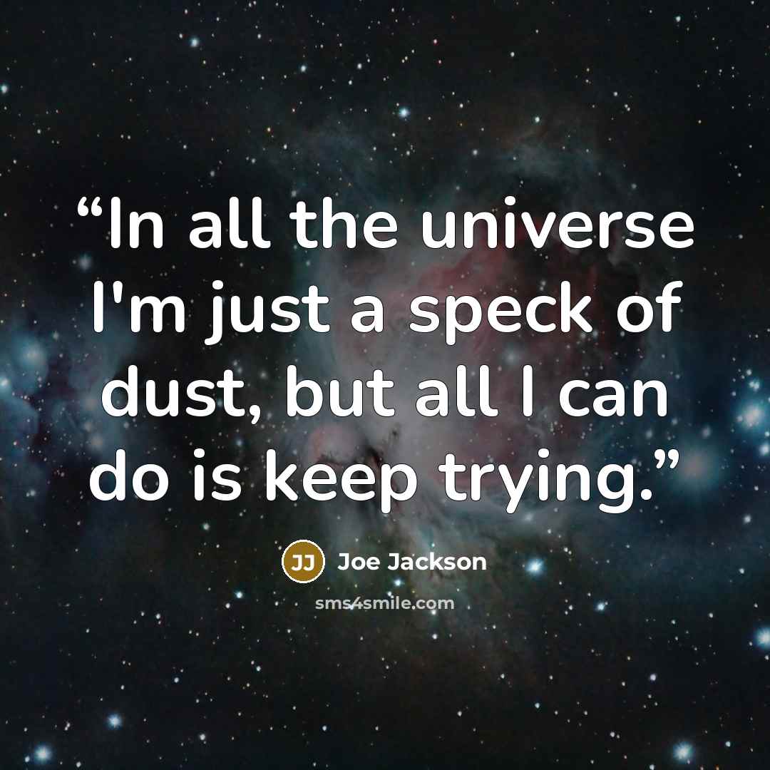 “In all the universe I'm just a speck of dust, but all I can do is keep trying.” quote by Joe Jackson