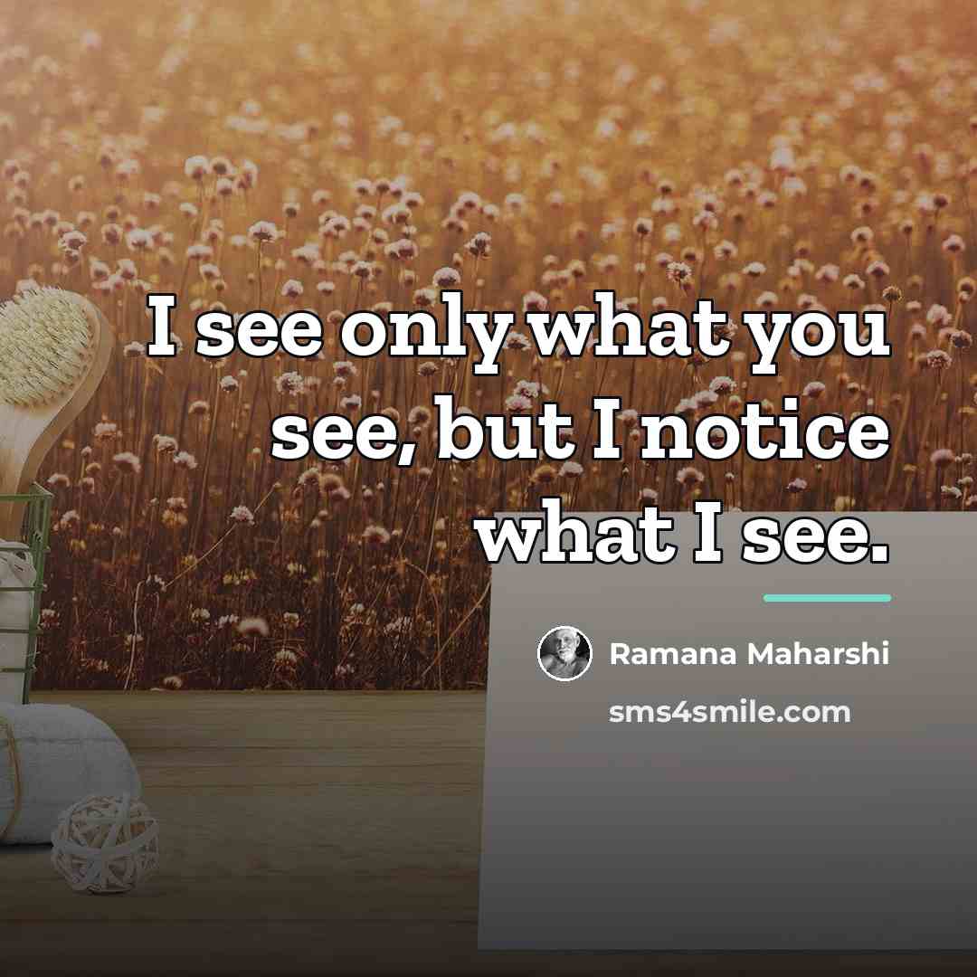 “I see only what you see, but I notice what…” quote by Ramana Maharshi