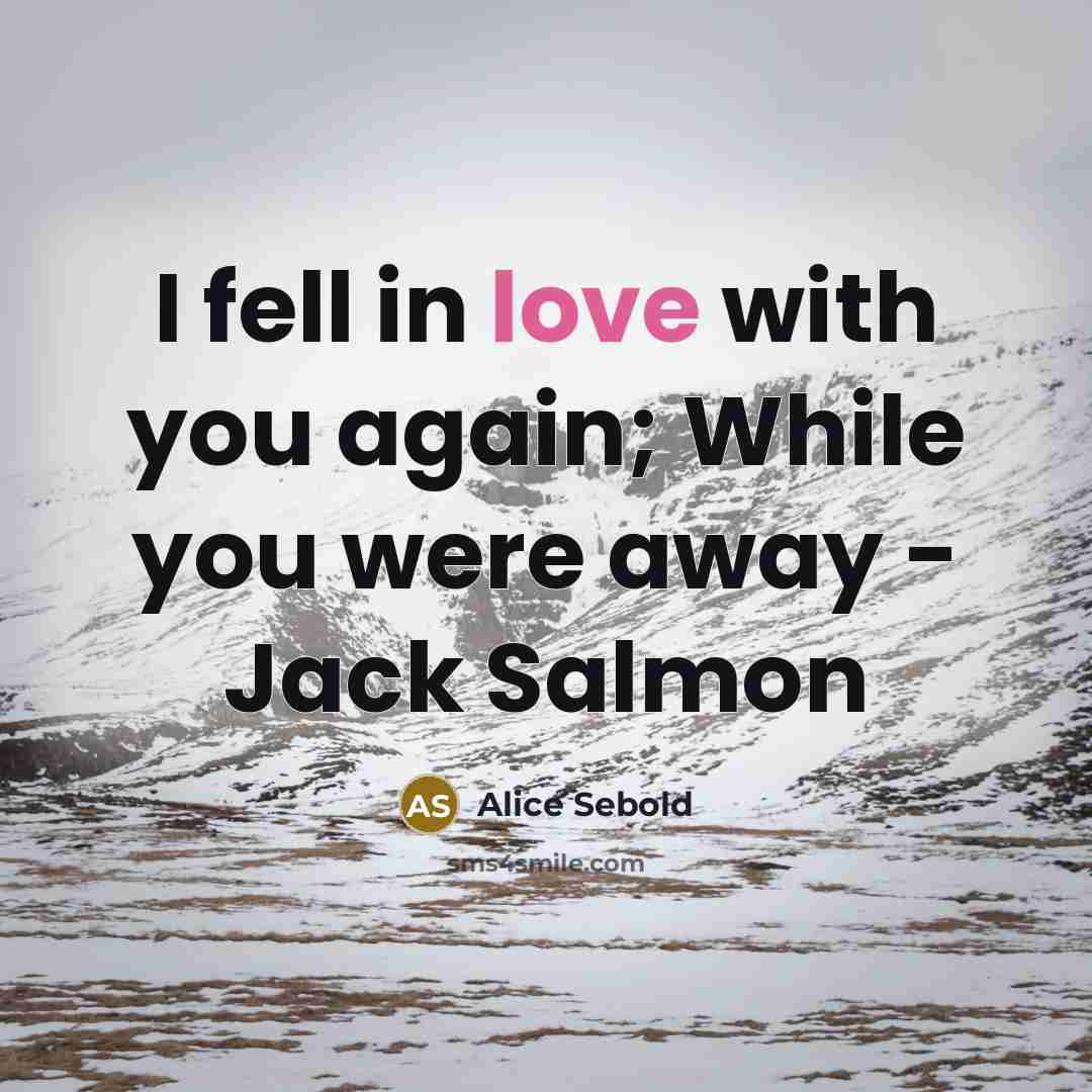 “I fell in love with you again; While you were away - Jack Salmon” quote by Alice Sebold