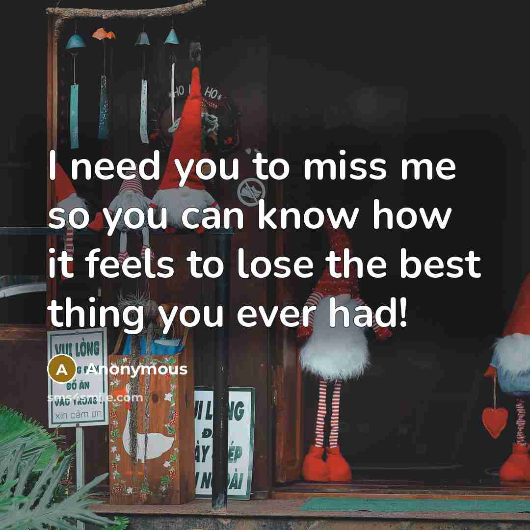 “I need you to miss me so you can know how it feels to lose the best thing you ever had!” quote by Anonymous