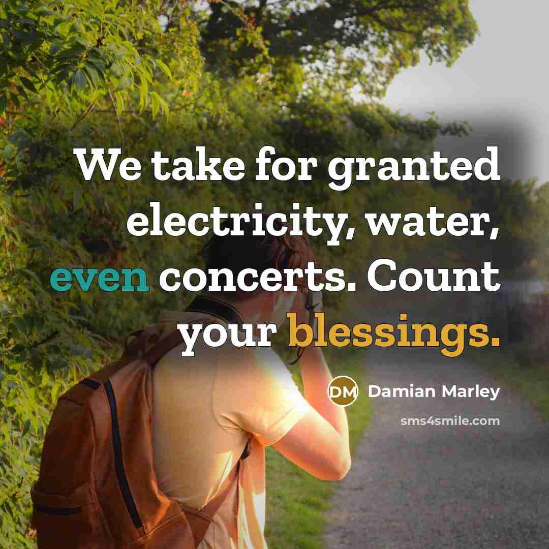 “We take for granted electricity, water, even concerts. Count your…” quote by Damian Marley