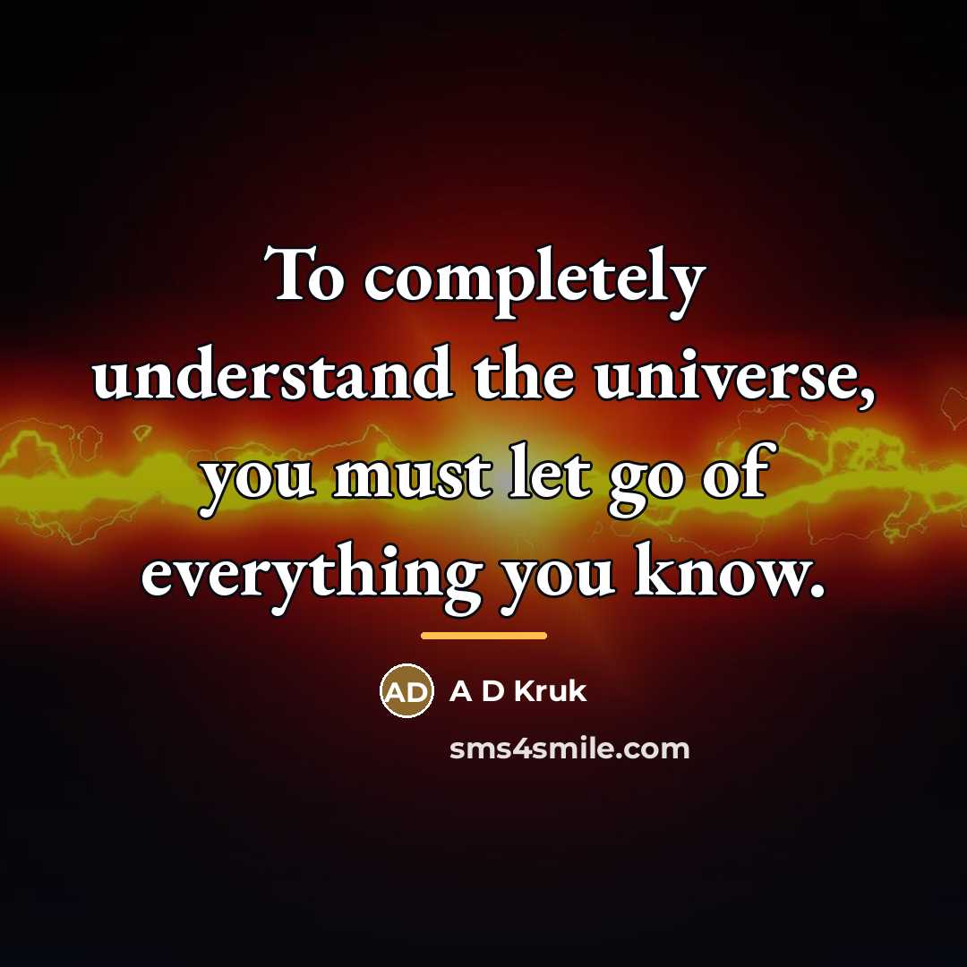 “To completely understand the universe, you must let go of…” quote by A D Kruk