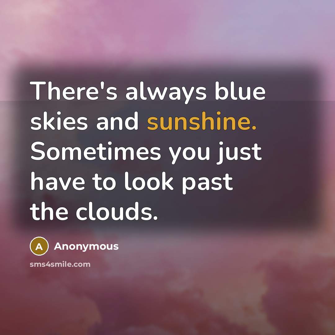 “There's always blue skies and sunshine. Sometimes you just have to look past the clouds.” quote by Anonymous