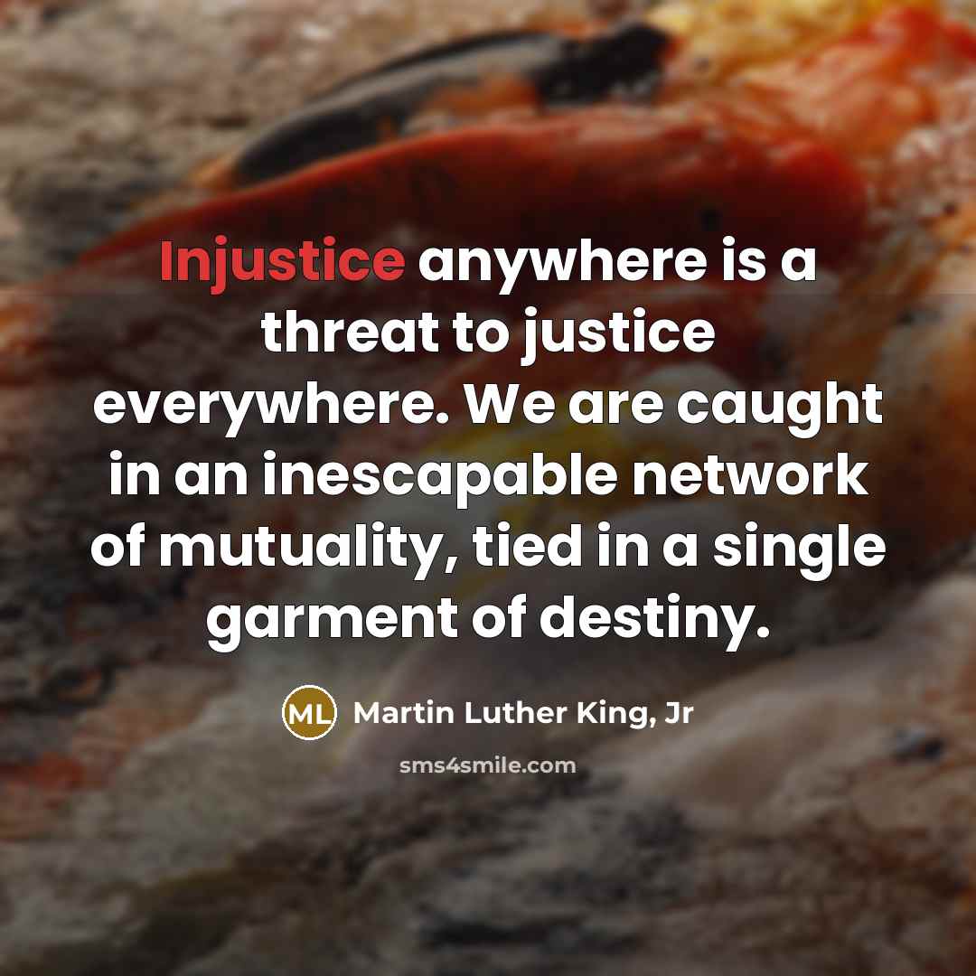“Injustice anywhere is a threat to justice everywhere. We are…” quote by Martin Luther King, Jr