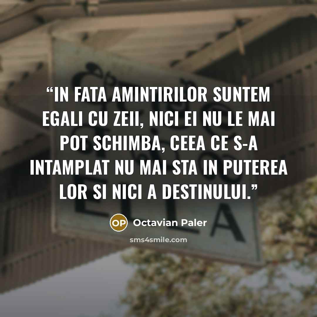 “In fata amintirilor suntem egali cu zeii, nici ei nu le mai pot schimba, ceea ce s-a intamplat nu mai sta in puterea lor si nici a destinului.” quote by Octavian Paler