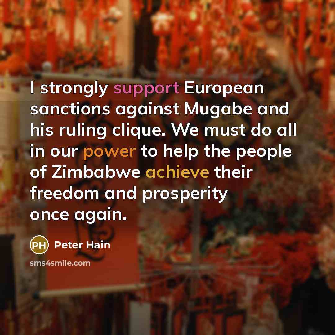 “I strongly support European sanctions against Mugabe and his ruling…” quote by Peter Hain