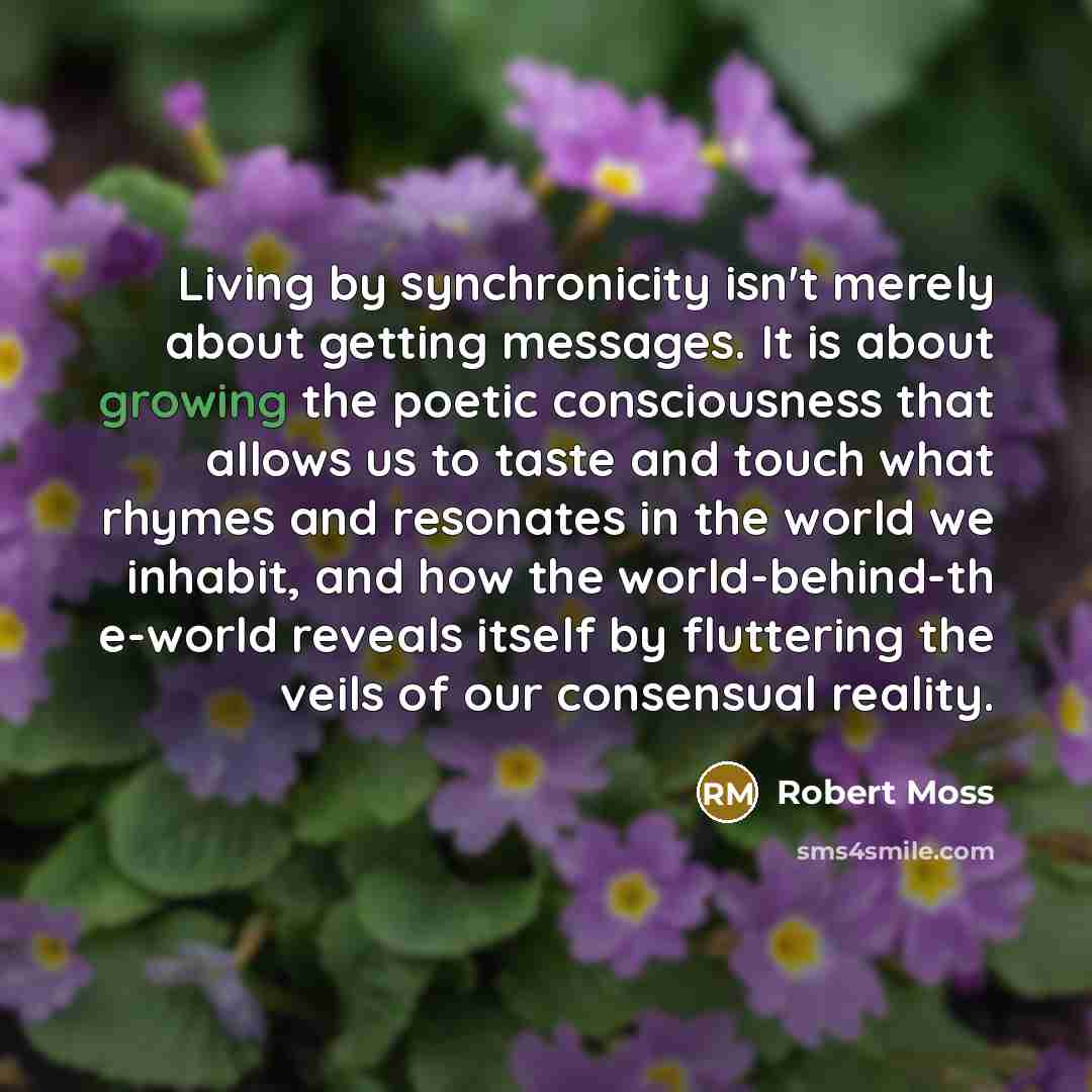 “Living by synchronicity isn't merely about getting messages. It is…” quote by Robert Moss