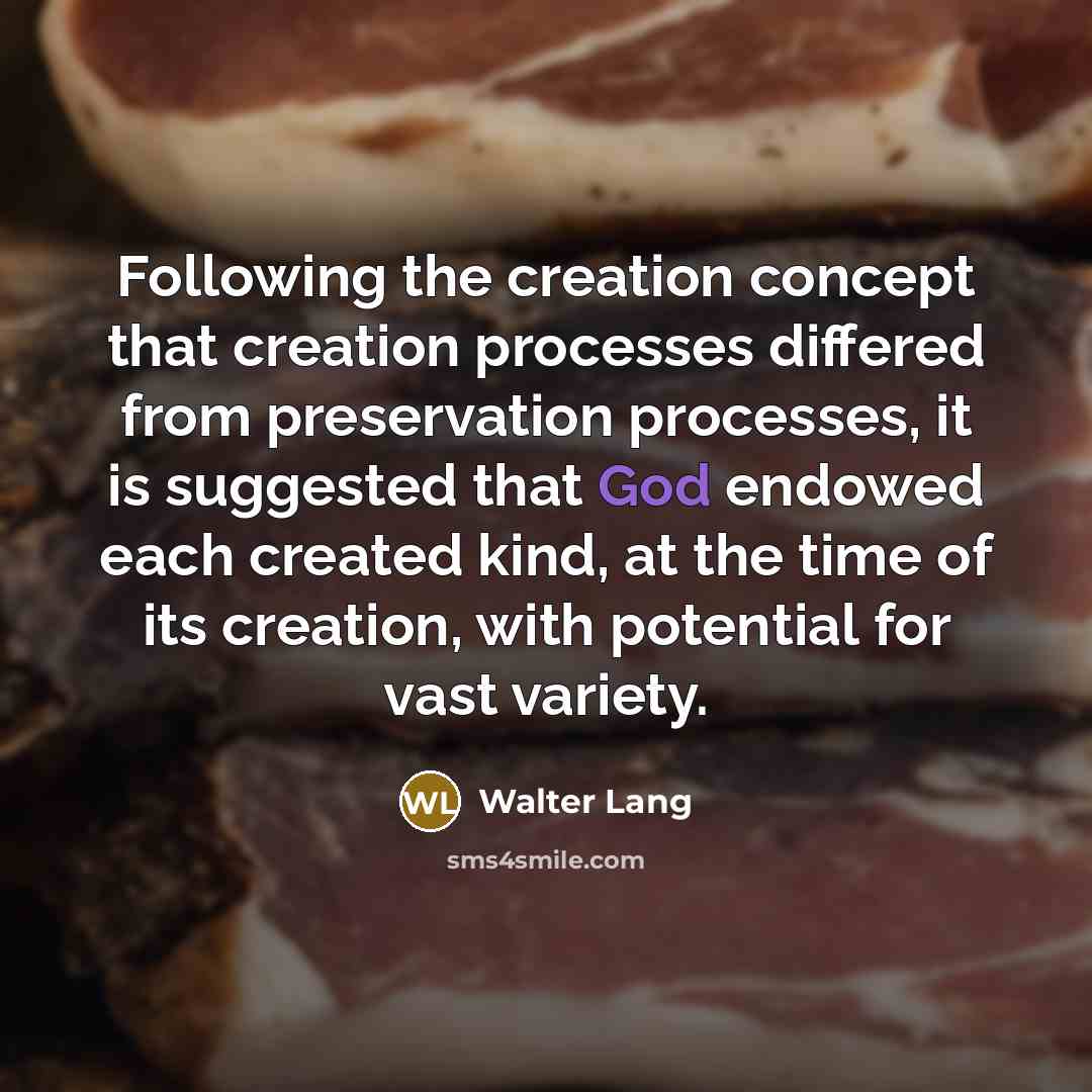 “Following the creation concept that creation processes differed from preservation…” quote by Walter Lang