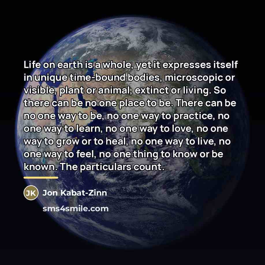 “Life on earth is a whole, yet it expresses itself…” quote by Jon Kabat-Zinn
