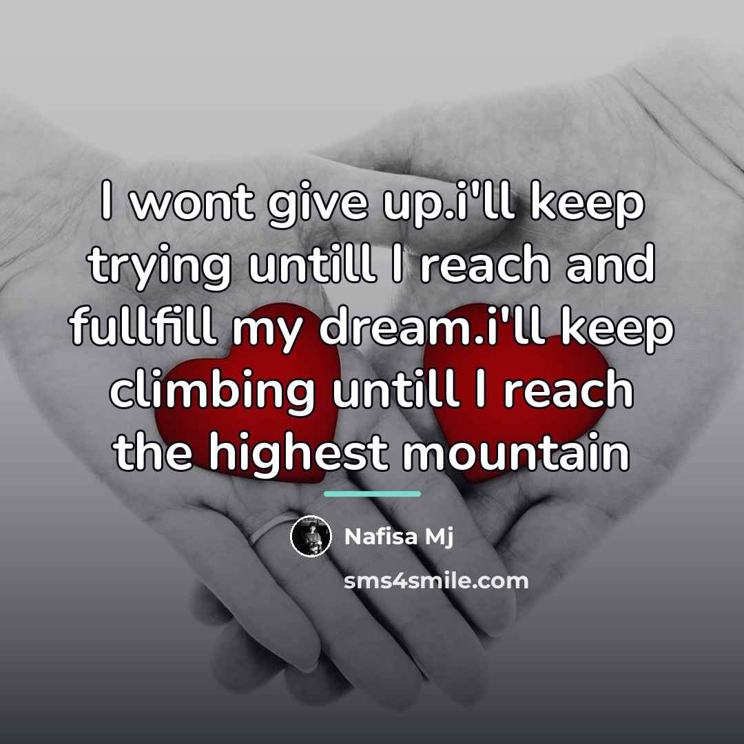 “I wont give up.i'll keep trying untill I reach and…” quote by Nafisa Mj