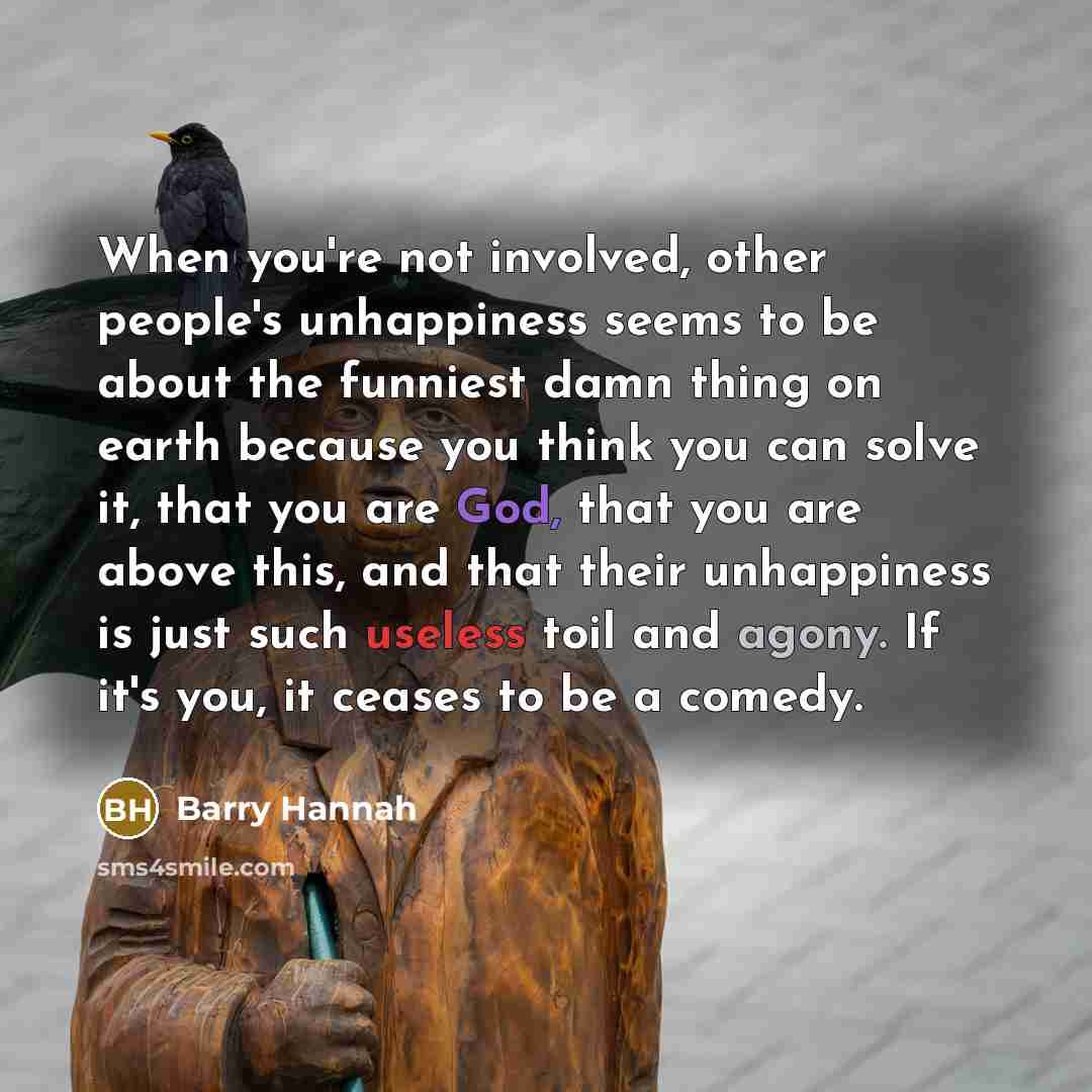 “When you're not involved, other people's unhappiness seems to be…” quote by Barry Hannah