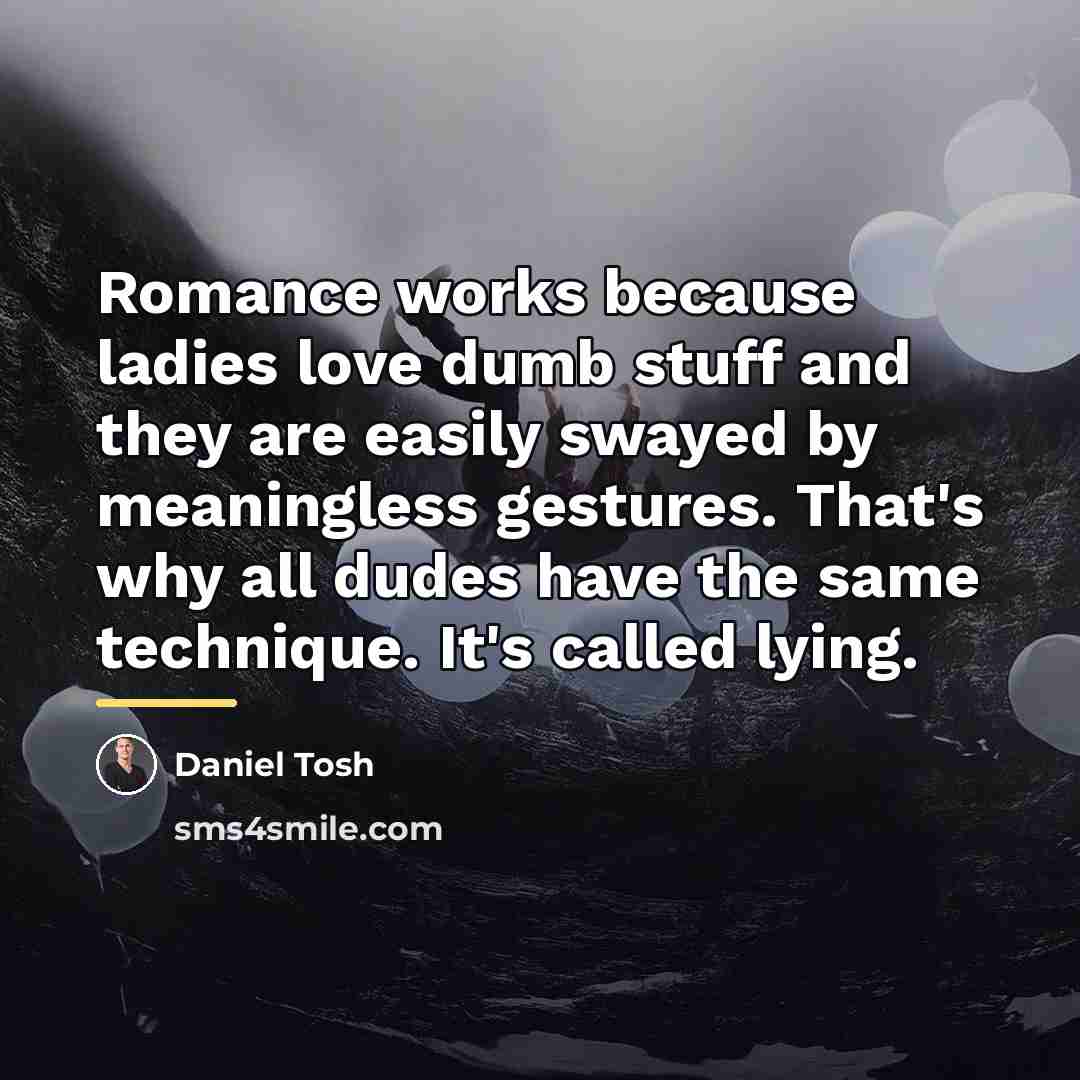 “Romance works because ladies love dumb stuff and they are…” quote by Daniel Tosh