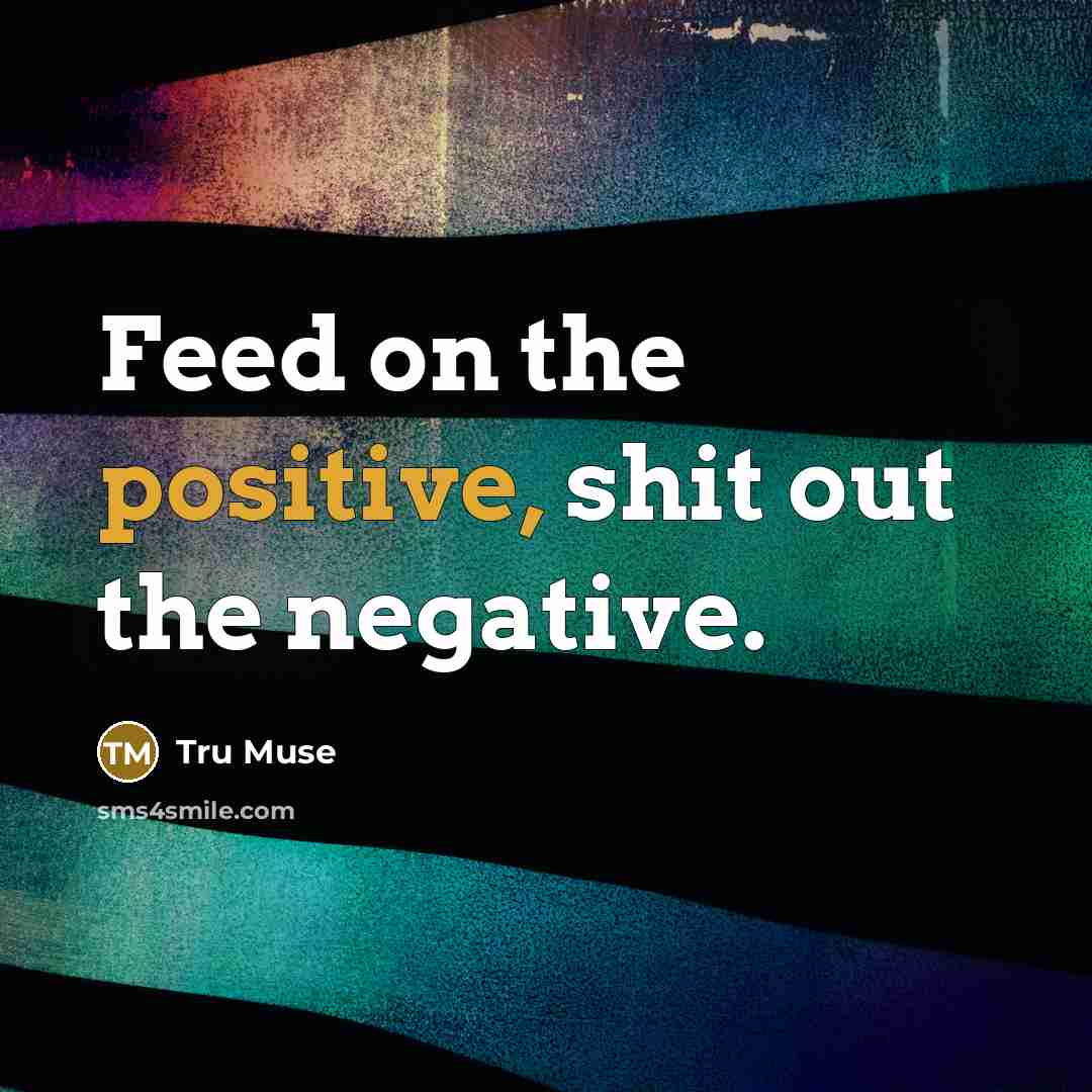 “Feed on the positive, shit out the negative.…” quote by Tru Muse