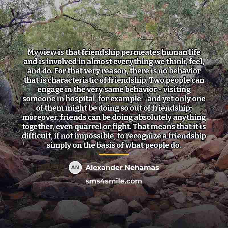 “My view is that friendship permeates human life and is…” quote by Alexander Nehamas