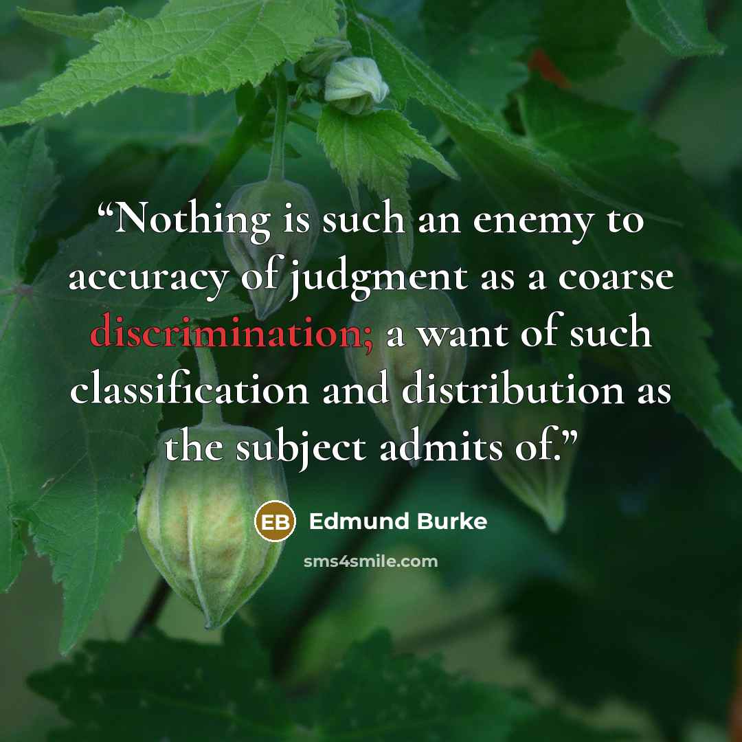 “Nothing is such an enemy to accuracy of judgment as a coarse discrimination; a want of such classification and distribution as the subject admits of.” quote by Edmund Burke