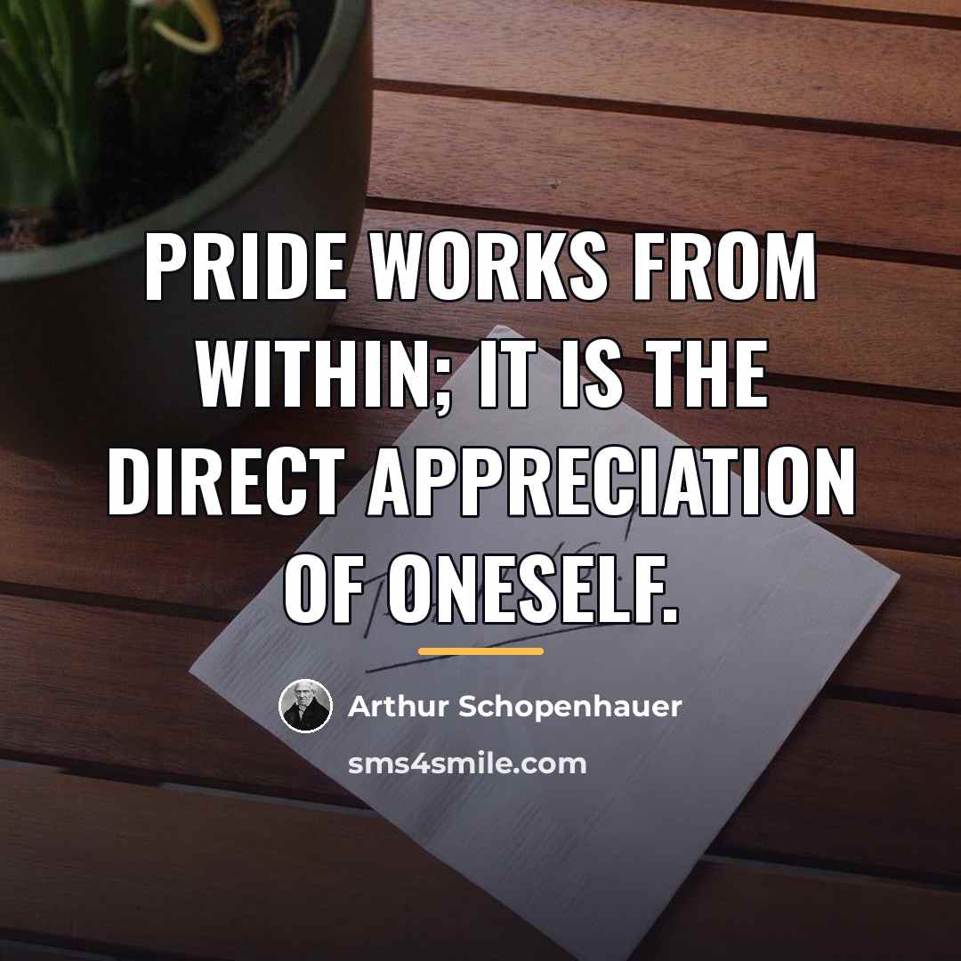 “Pride works from within; it is the direct appreciation of…” quote by Arthur Schopenhauer