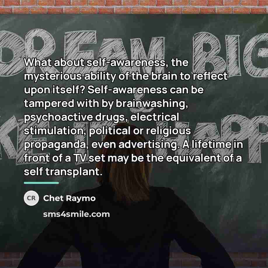“What about self-awareness, the mysterious ability of the brain to…” quote by Chet Raymo