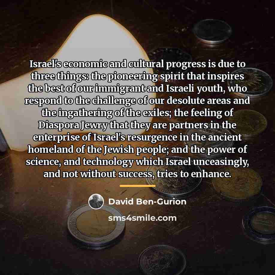 “Israel's economic and cultural progress is due to three things:…” quote by David Ben-Gurion