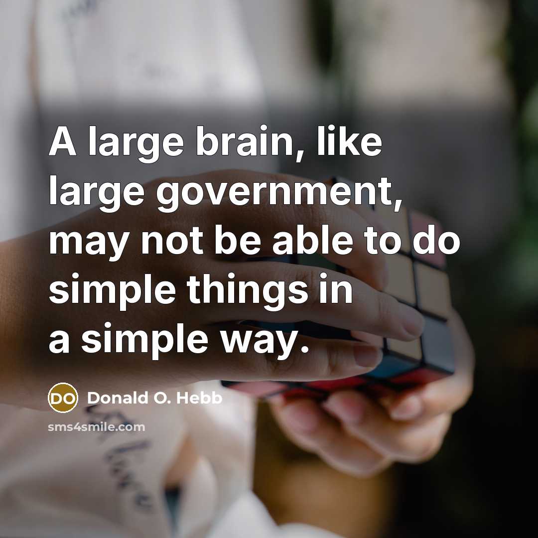 “A large brain, like large government, may not be able…” quote by Donald O. Hebb