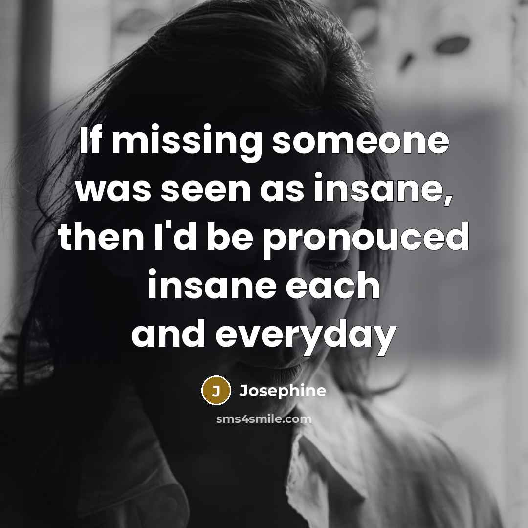 “If missing someone was seen as insane, then I'd be…” quote by Josephine