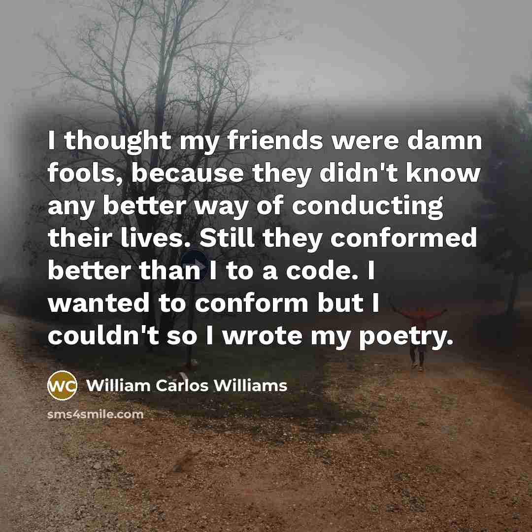 “I thought my friends were damn fools, because they didn't…” quote by William Carlos Williams