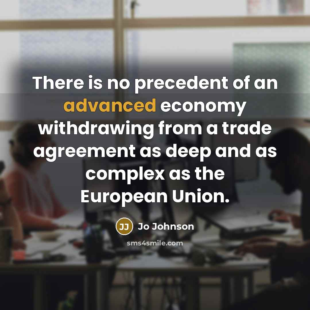“There is no precedent of an advanced economy withdrawing from a trade agreement as deep and as complex as the European Union.” quote by Jo Johnson