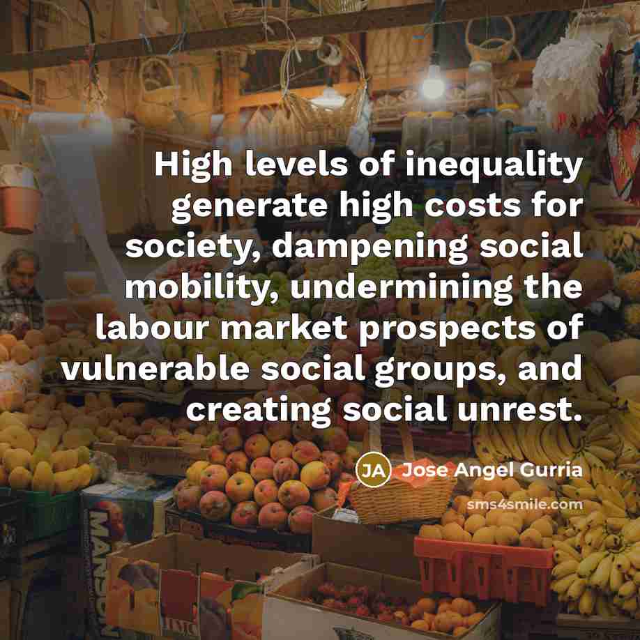 “High levels of inequality generate high costs for society, dampening…” quote by Jose Angel Gurria