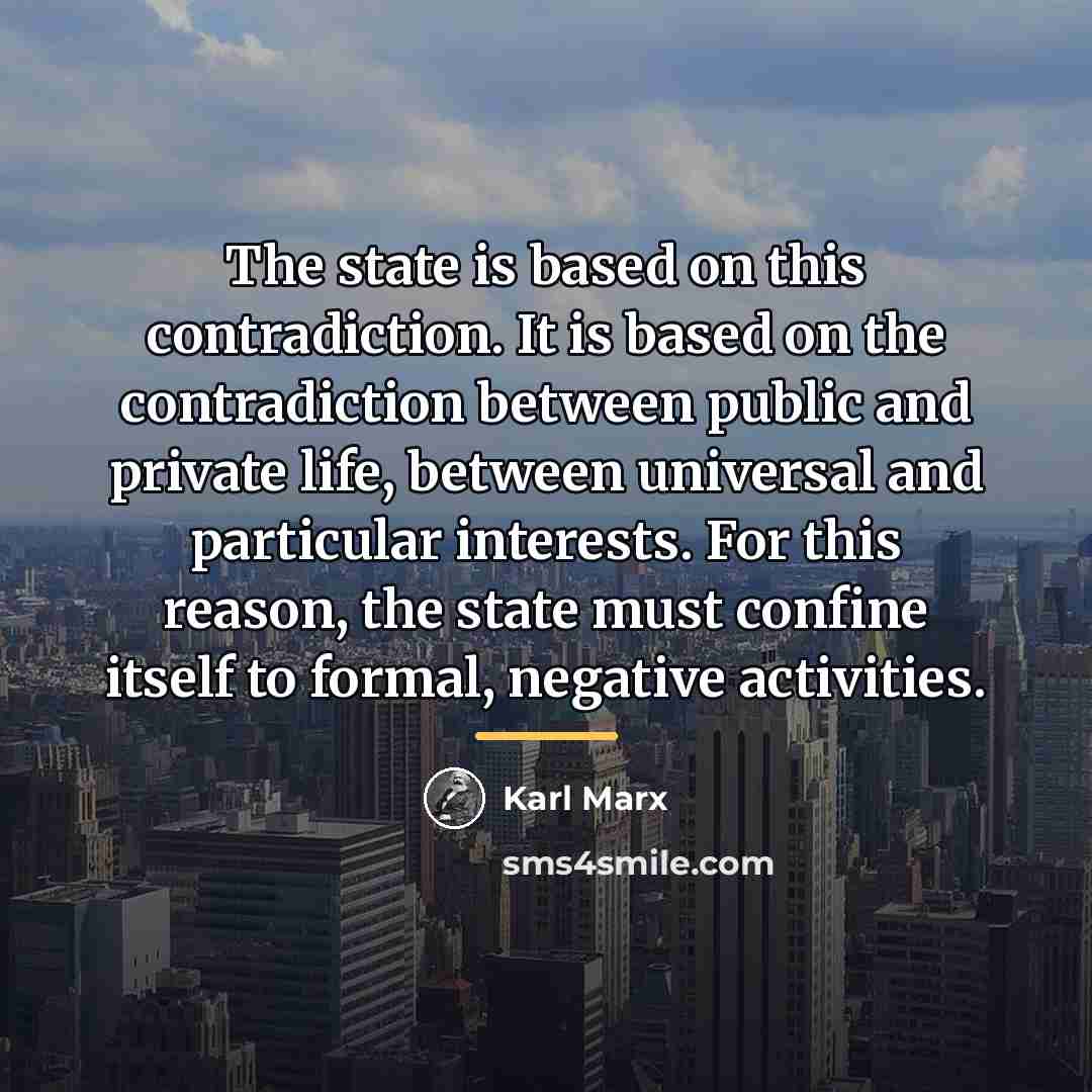 “The state is based on this contradiction. It is based…” quote by Karl Marx