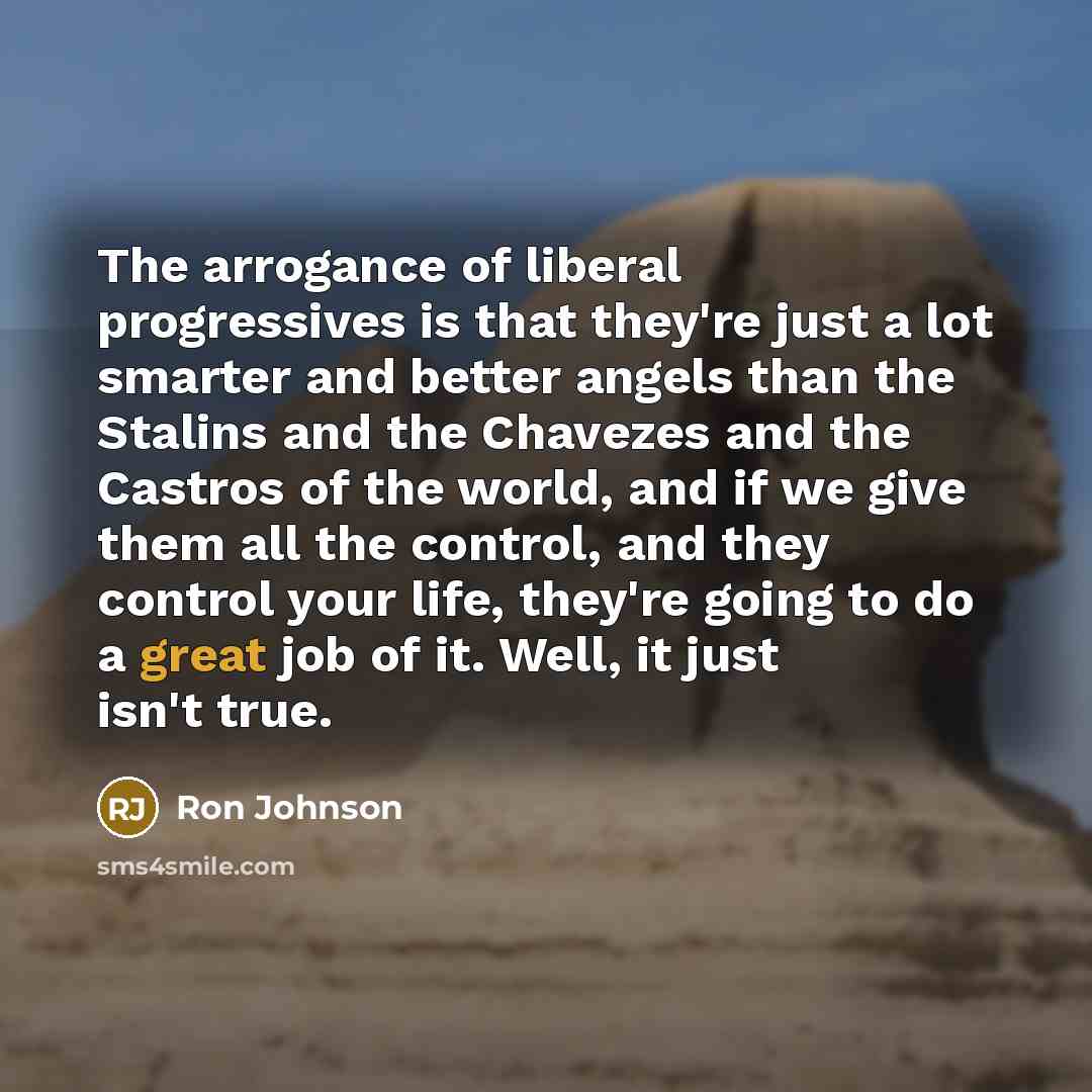 “The arrogance of liberal progressives is that they're just a…” quote by Ron Johnson