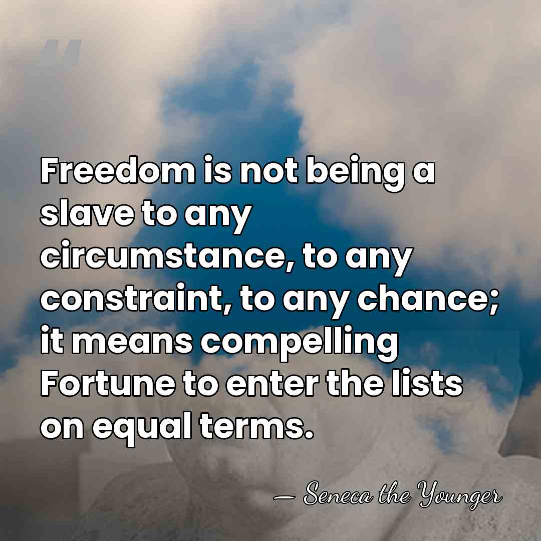 Freedom is not being a slave to any circumstance, to any constraint,&hellip; - Seneca the Younger