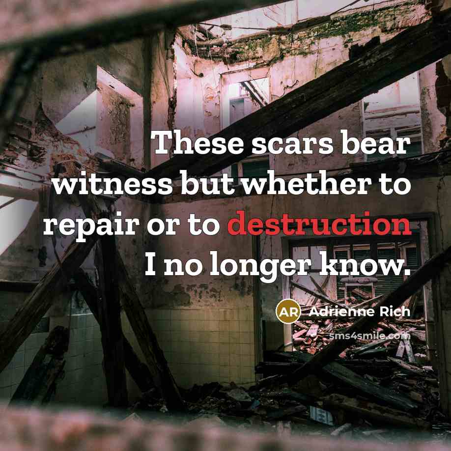“These scars bear witness but whether to repair or to…” quote by Adrienne Rich