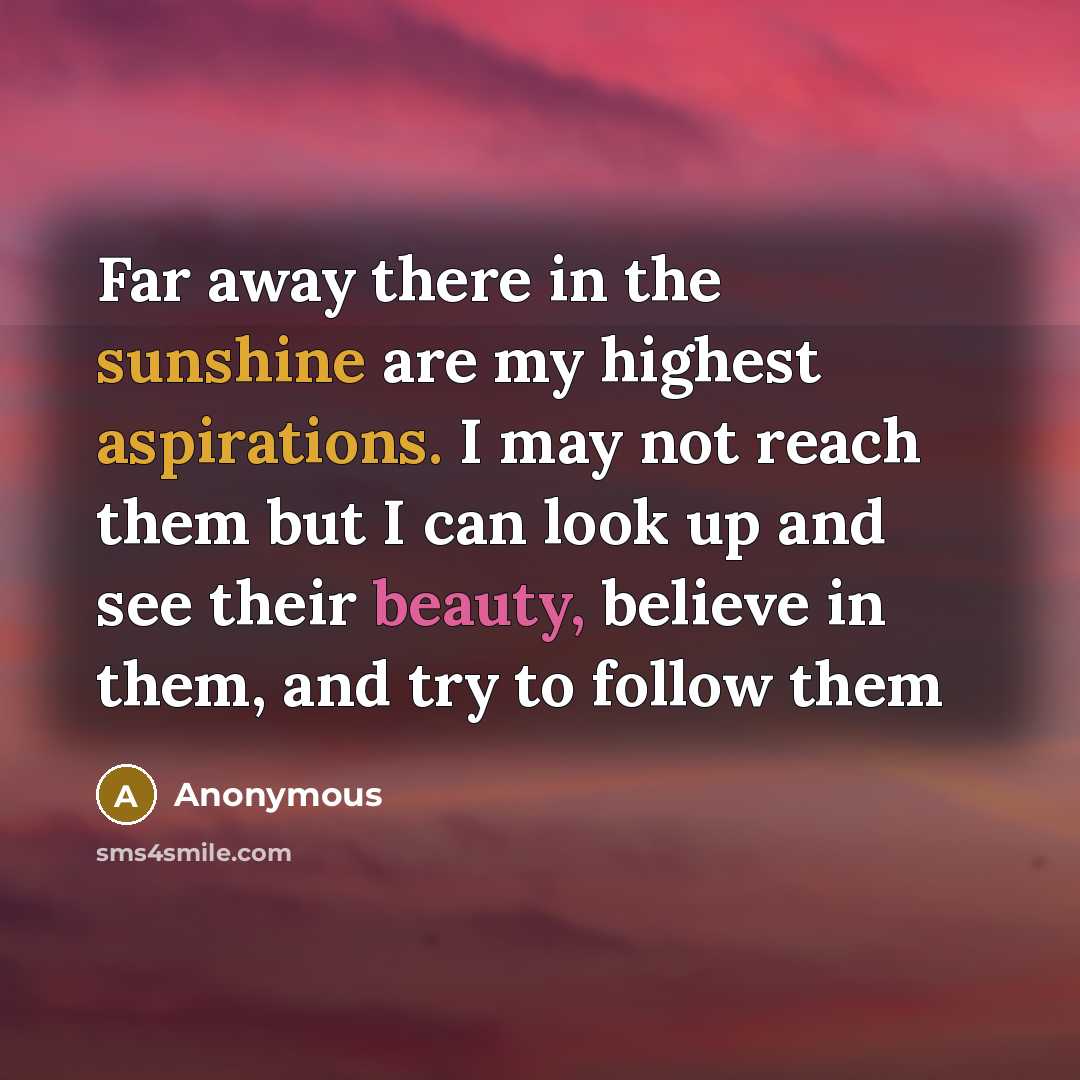 “Far away there in the sunshine are my highest aspirations. I may not reach them but I can look up and see their beauty, believe in them, and try to follow them” quote by Anonymous