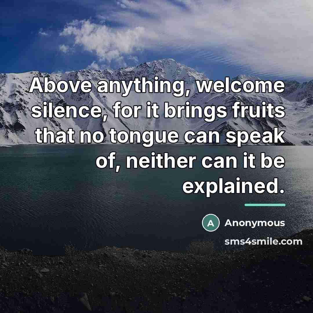“Above anything, welcome silence, for it brings fruits that no…” quote by Anonymous