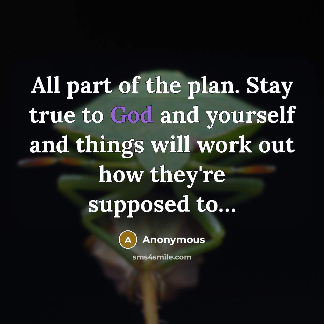 “All part of the plan. Stay true to God and…” quote by Anonymous