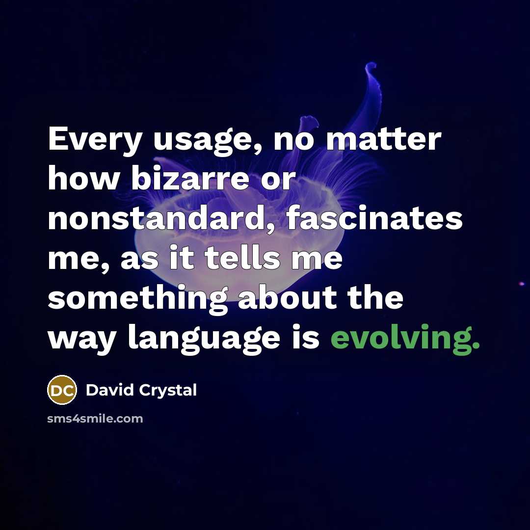 “Every usage, no matter how bizarre or nonstandard, fascinates me, as it tells me something about the way language is evolving.” quote by David Crystal