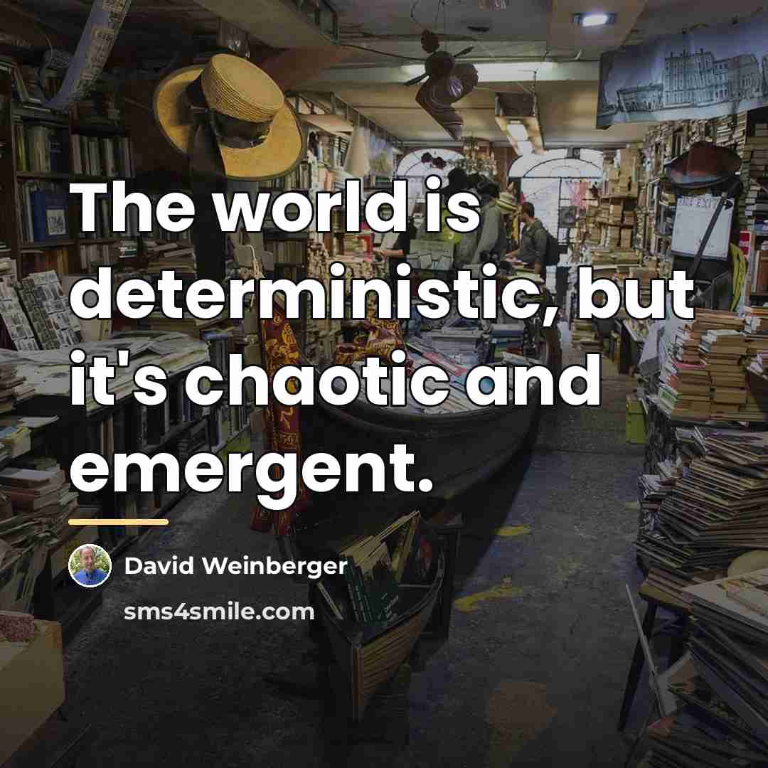 “The world is deterministic, but it's chaotic and emergent.…” quote by David Weinberger