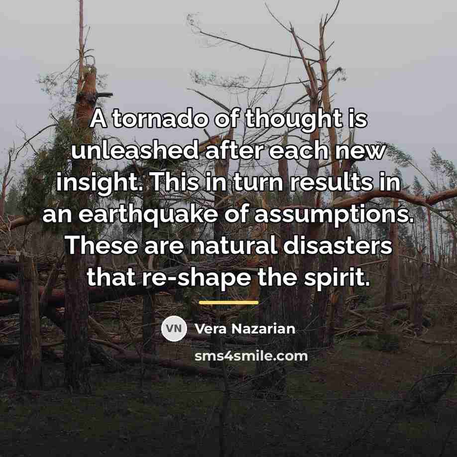 “A tornado of thought is unleashed after each new insight.…” quote by Vera Nazarian