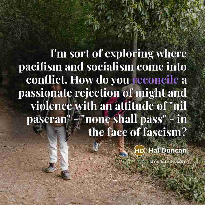 “I'm sort of exploring where pacifism and socialism come into…” quote by Hal Duncan