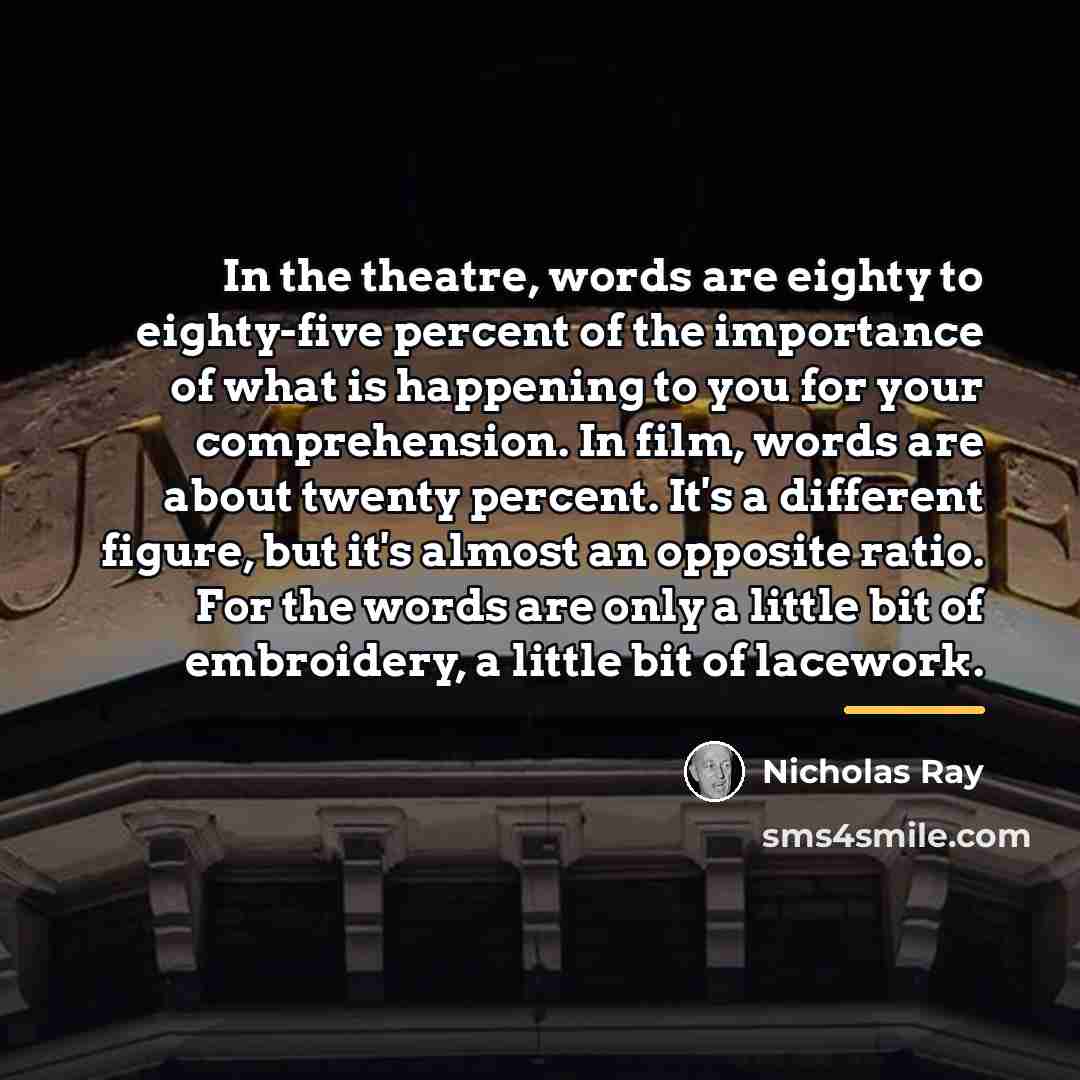 “In the theatre, words are eighty to eighty-five percent of…” quote by Nicholas Ray